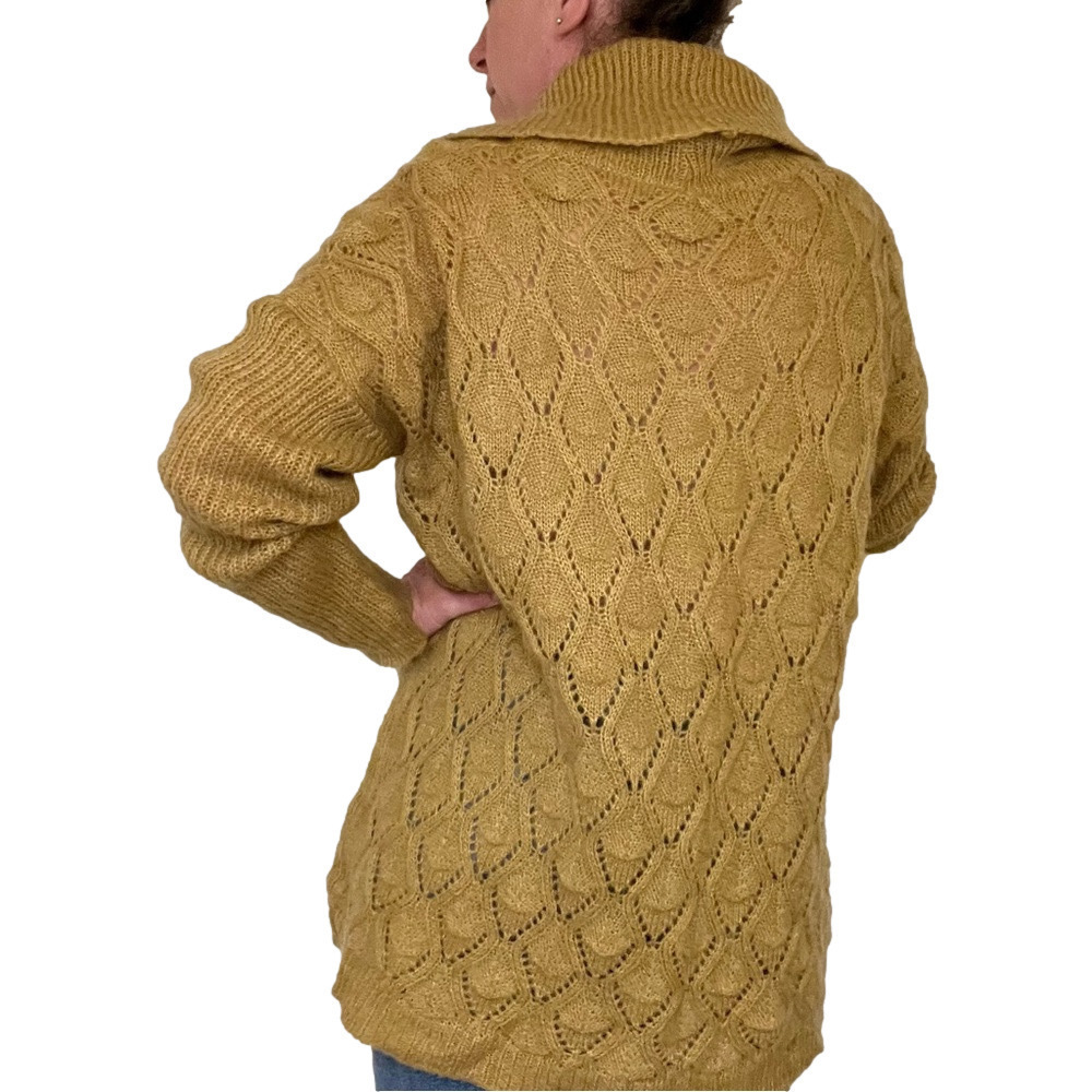 ANTHROPOLOGIE Elsamanda Sweater Italian Mohair Blend Open Knit Cowl Neck Straw M - Picture 6 of 10